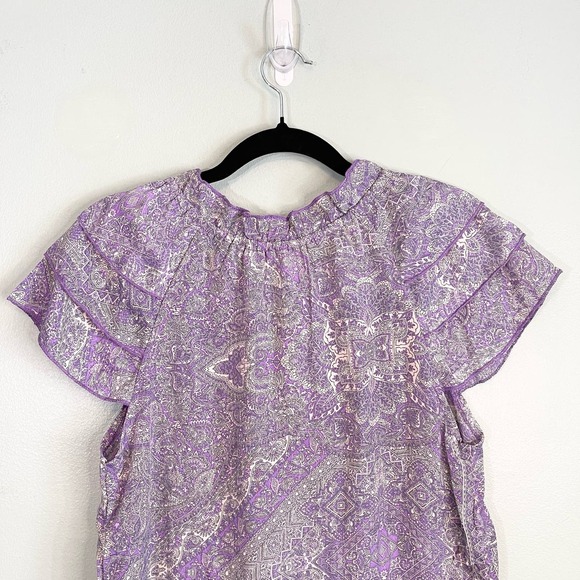 Perry Walker Women's Purple Paisley Silk Ruffled Tiered Sleeve Blouse Size 2 NWT - Picture 6 of 11